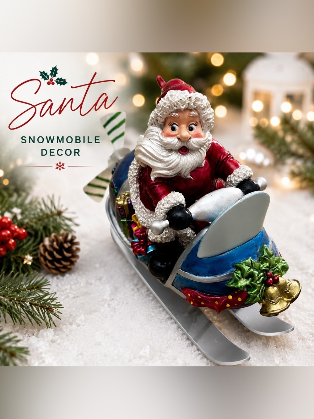 Santa Snowmobile Christmas Decor Figurine Holiday Tabletop Decoration Vintage St